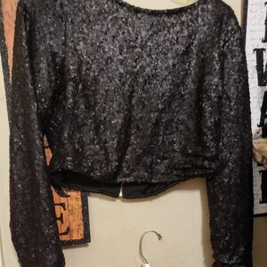 Say What? Black Sequin Women's  Jacket That Has Full Zipper In Back Long Sleeves